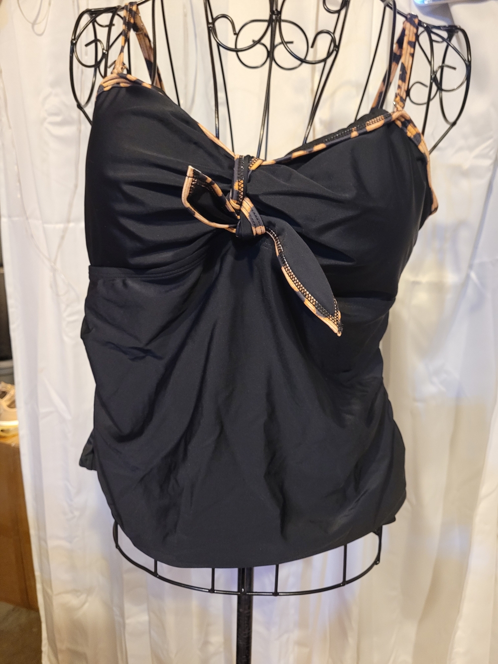 Amazon Black Tankini Top with Tan Contrast Trim